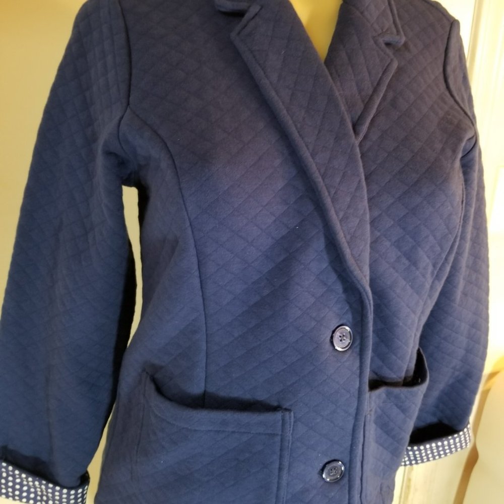 Isaac Mizrahi Live Blue Quilted Soft Blazer With Polka Dot Detailing Size S